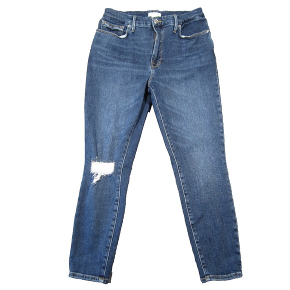 Good American Jeans Womens 10 Blue‎ High Rise Crop Skinny Distressed Cashmere - Picture 1 of 11